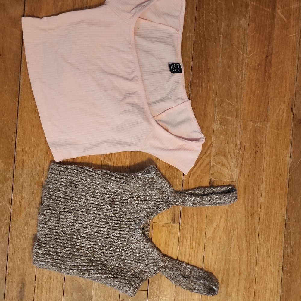 Pink Crop Top and Knit Tank Top Set